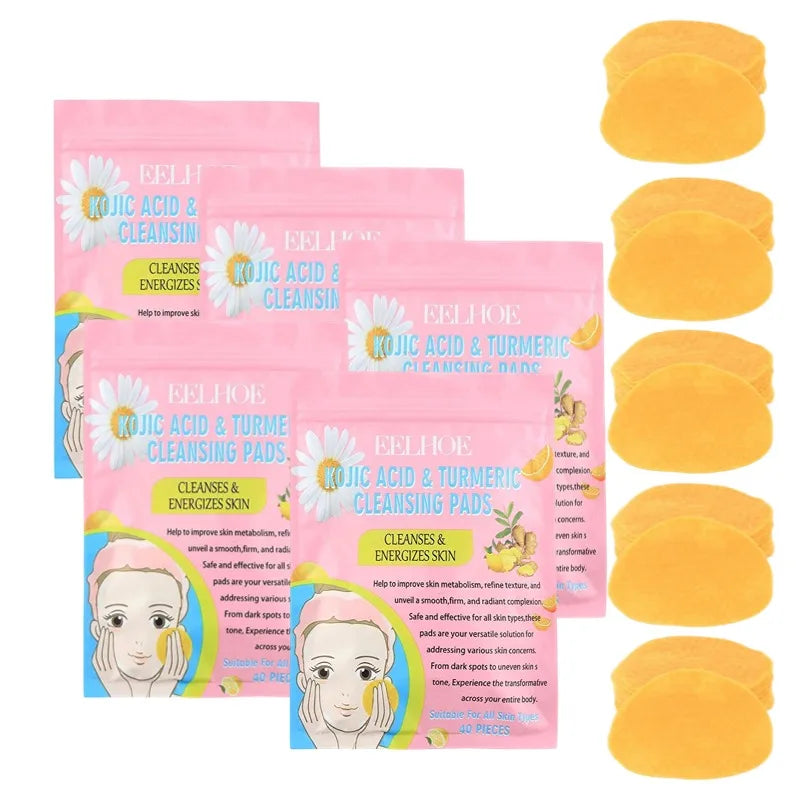 Turmeric Kojic Acid Facial Exfoliating Cleansing Pads Lemon deeply Cleansing skin brightening Whitening Cotton pad skin care