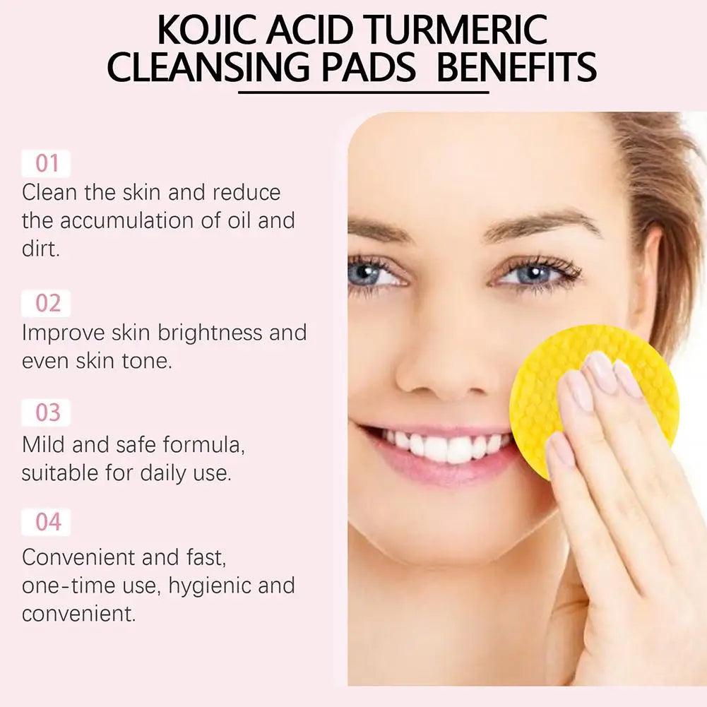 Turmeric Kojic Acid Facial Exfoliating Cleansing Pads Lemon deeply Cleansing skin brightening Whitening Cotton pad skin care