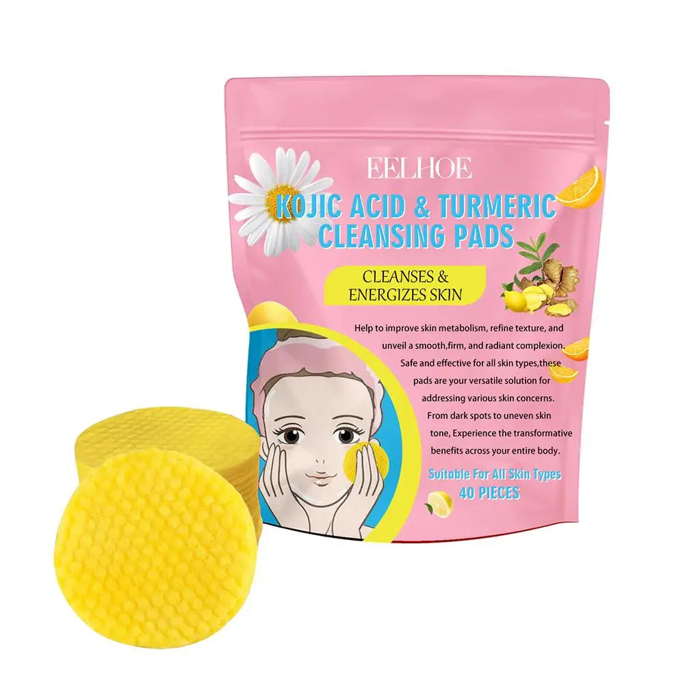 Turmeric Kojic Acid Facial Exfoliating Cleansing Pads Lemon deeply Cleansing skin brightening Whitening Cotton pad skin care