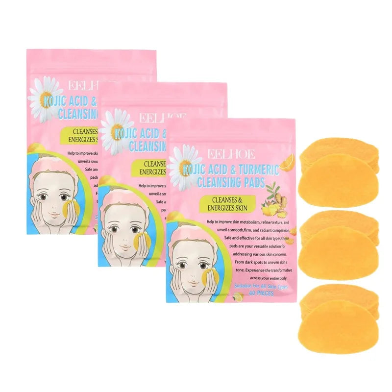 Turmeric Kojic Acid Facial Exfoliating Cleansing Pads Lemon deeply Cleansing skin brightening Whitening Cotton pad skin care