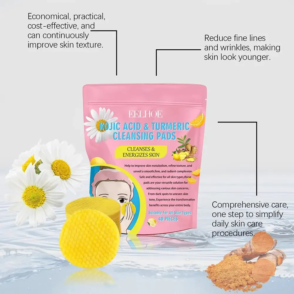 Turmeric Kojic Acid Facial Exfoliating Cleansing Pads Lemon deeply Cleansing skin brightening Whitening Cotton pad skin care