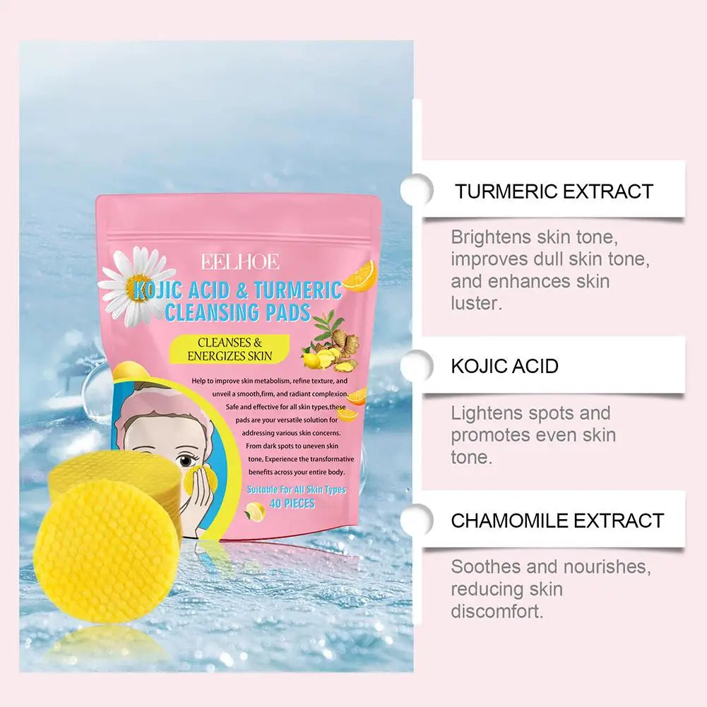 Turmeric Kojic Acid Facial Exfoliating Cleansing Pads Lemon deeply Cleansing skin brightening Whitening Cotton pad skin care
