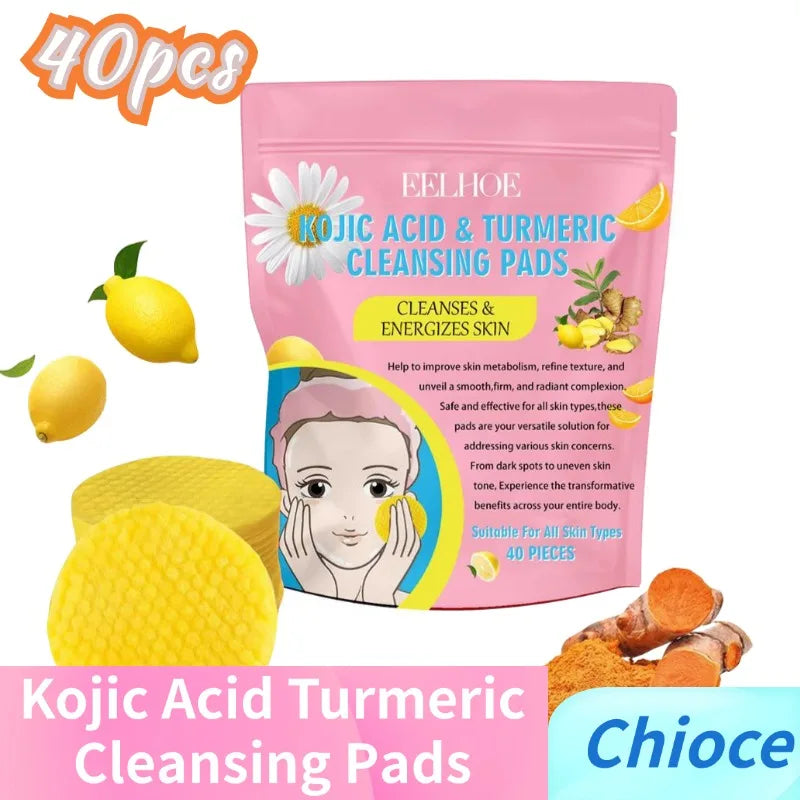 Turmeric Kojic Acid Facial Exfoliating Cleansing Pads Lemon deeply Cleansing skin brightening Whitening Cotton pad skin care